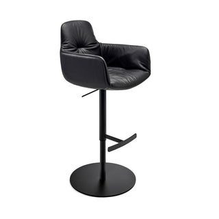 Leya High Barhocker - Barhocker - FreiFrau - Leder Ebony | Tellerfuß höhenverstellbar -