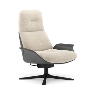 Rei High Loungesessel - Loungesessel - Prostoria - Stoff Orsetto 01/2 + Leder Armlehne - drehbares Gestell
