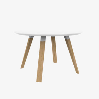 Oblique Tisch rund - Tisch - Prostoria - Eiche massiv natur lackiert - Fenix 0032 weiss